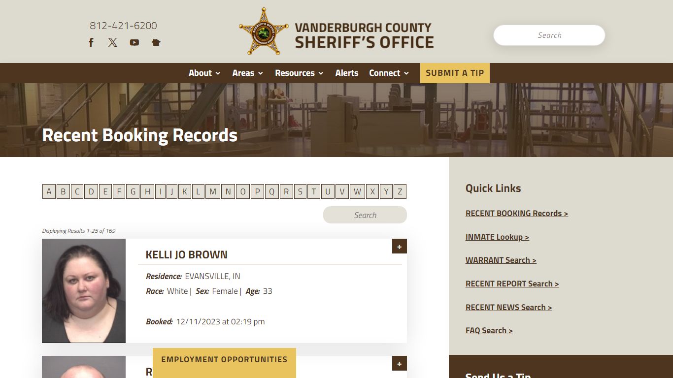 Recent Booking Records - Vanderburgh County Sheriff's Office